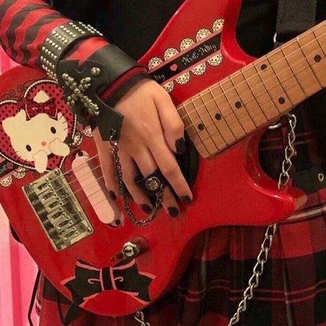 electric guitar emo hello kitty red aesthetic Guitar, Tumblr, Red