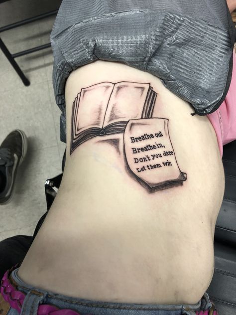 Book tattoo Book Tattoo With Quote, Open Bible Tattoo, Book Memorial Tattoo, Open Book Tattoo Ideas, Book Page Tattoo, Books Tattoos, Open Book Tattoo, Mama Tattoo, Bible Tattoos