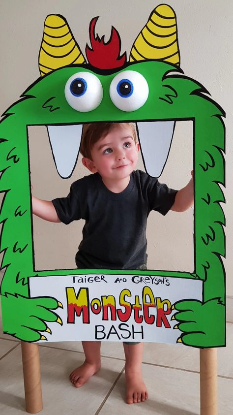 Diy craft for a little monster themed party. Little monsters, Cute monsters, Photo booth? Photo props, Boys party ideas Photo Booths Ideas, Baby First Birthday Party Ideas, Booths Ideas, Monster Theme Classroom, Monster Classroom, Monster First Birthday, Monster Baby Showers, First Birthday Party Ideas, Monster Decorations