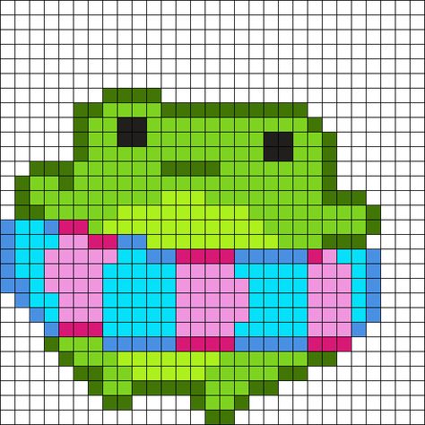 Little Frog In A Floatie Perler Bead Pattern | Bead Sprites | Animals Fuse Bead Patterns Fuse Bead Patterns Axolotl, Perler Bead Easy Patterns, Perler Beads Frogs, Perler Bead Patterns Templates, Cross Stitch Frog Pattern, Frog Hama Beads, Perler Squishmallow, Perler Bead Sprites, Squishmallow Perler Bead Patterns