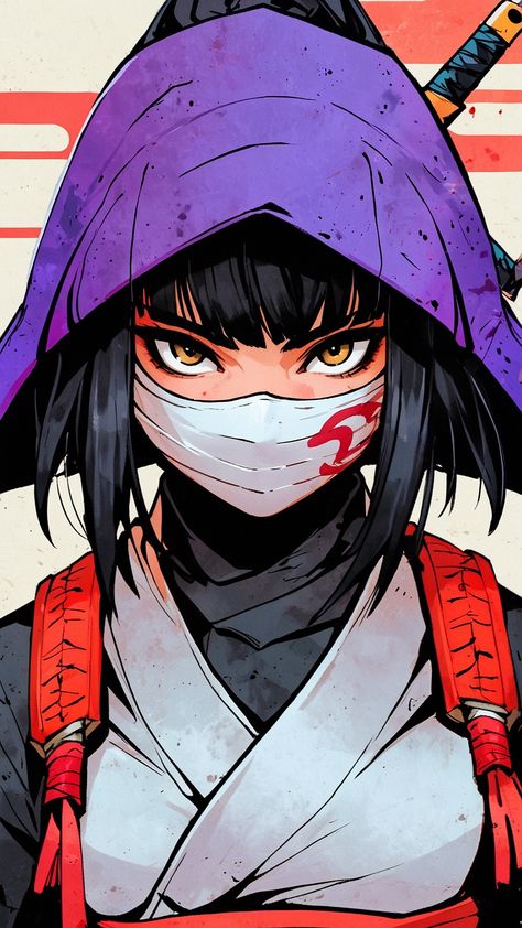 Close-up for a female ninja, anime art style. Love how vibrant this came out. Female Ninja Anime, Anime Female Ninja, Anime Ninja Female, Ninja Female, Ninja Women, Jujutsu Sorcerer, Anime Art Style, Ninja Anime, Geisha Tattoo Design