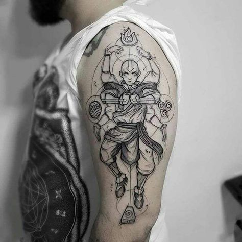 Aang tattoo, Avatar: the last air bender Tattoo Inspiration, Men Tattoos, Aang Tattoo, Atla Tattoo, Avatar Tattoo, Tattoo Schrift, Naruto Tattoo, Inspiration Tattoos, Air Bender