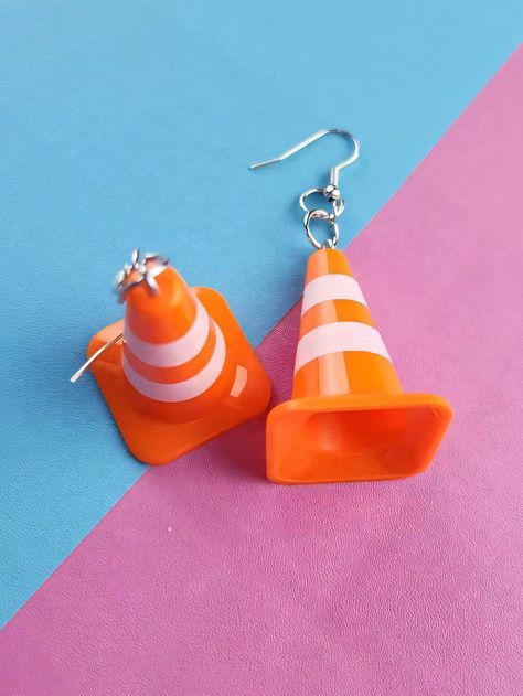 1pair Of Traffic Barricade Creative Pendant Earrings, Cute Novelty Jewelry GiftI discovered amazing products on SHEIN.com, come check them out! Fun Earrings Unique, Silly Earrings, Quirky Accessories, Crazy Earrings, Funny Jewelry, Novelty Earrings, Weird Jewelry, Quirky Earrings, Food Earrings