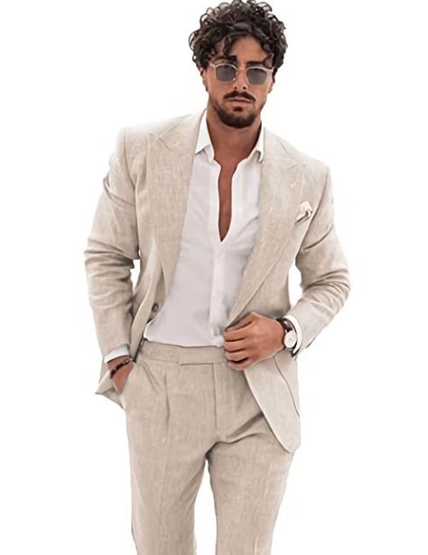 Casual Wedding Suit, Linen Wedding Suit, Suits Groomsmen, Tuxedos Wedding, Blazer Pants Set, Linen Suits For Men, Wedding Guest Suits, Summer Wedding Suits, Beach Wedding Suits