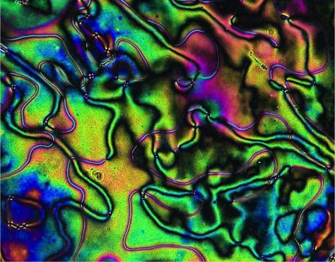 Silicone liquid crystal stiffens with repeated compression:  A liquid crystal sample like this one, seen under a microscope, gets tougher when repeatedly compressed, according to research at Rice University. Credit: Verduzco Laboratory/Rice University Human Tissue, Microscopic Images, Rice University, Liquid Crystal, Things Under A Microscope, Interesting Information, Faux Stone, Self Healing, Small World