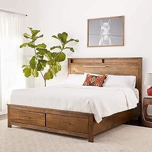 Knocbel Country-Cottage Queen Bed Frame with 2 Drawers, Wood Platform Bed Mattress Foundation with Slats Support & Storage Headboard, 85" L x 64" W x 55" H (Oak) Wooden Queen Bed Frame With Drawers, Storage King Bed Frame, Wood Bed Frame With Drawers, Queen Wood Bed Frame, Beds Frames, Storage Bed Queen, Cama Queen Size, King Size Platform Bed, Eastern King Bed