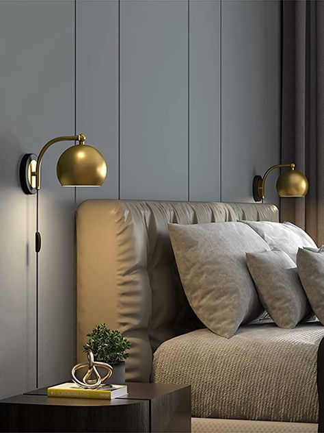 Plug In Bedside Lights, Bedroom Lights On Wall, Bedside Lamp Shade, Bed Back Lighting, Wall Lights In Office, Wall Mount Bedside Lights, Bedroom Side Wall Lights, Floating Bedside Lamps, Bedroom With Wall Lamps