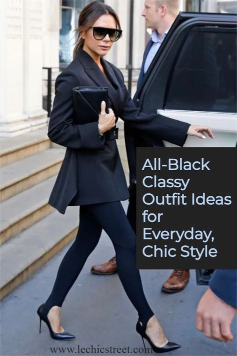 All-Black Classy Outfit Ideas for Everyday, Chic Style. There is nothing chicer for winter fashion than all black style and all black outfits. There are many different ways to wear all black outfit winter for an all black outfit casual. These black outfit are perfect for a black aesthetic that is sophisticated. Plenty of all black style to have chic winter outfits. #allblackoutfit #allblackoutfits #allblackoutfitwinter #blackoutfit #blackaesthetic Spring All Black Outfit, All Black Pants Outfit Classy, Black On Black Outfits Classy, Elegant All Black Outfit, Black Classy Outfit, All Black Outfit Winter, All Black Business Casual Outfits, All Black Classy Outfits, Black Minimalist Outfit