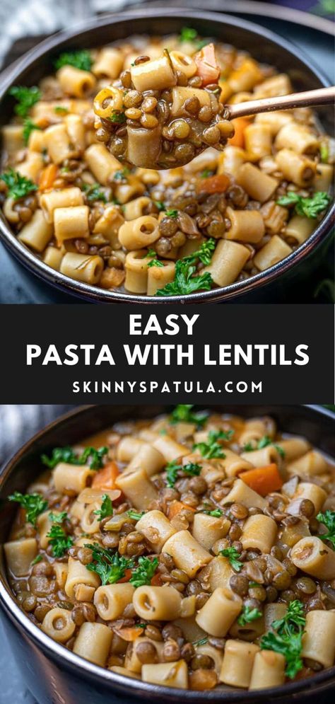 Pasta With Lentils, Lentil Pasta Recipe, Lentils Recipe, Vegan Lentil Soup, Lentil Dishes, Lentil Pasta, Small Pasta, Vegan Main Dishes, Veggie Soup