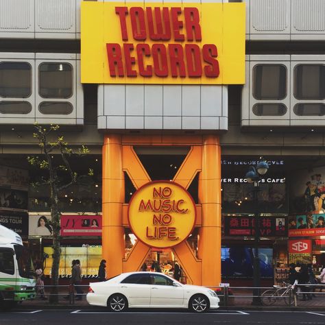 Tower Records in Shibuya, Tokyo, Japan. It's one of the biggest CD retailers in the world that was built in 1995. Tokyo, Tokyo Japan, Travel Photography, Shibuya Tokyo Japan, Japan Summer, Shibuya Tokyo, Tower Records, Travel Journal, Cd