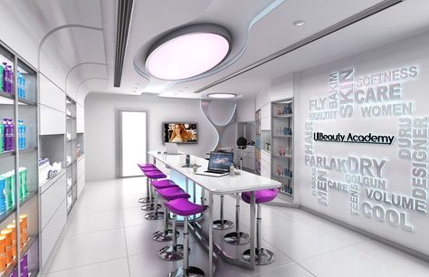 Unilever Beauty Academy Interior Design on Behance Beauty Academy Interior, Hair Academy Interior Design, Beauty Academy Design, Makeup School Interior Design, Makeup Academy Interior Design, Makeup School Interior, Makeup Academy Interior, Academy Interior Design, Training Center Design