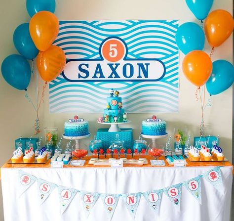 Blue and orange dessert table at a Octonauts birthday party! See more party ideas at CatchMyParty.com! Octonauts Birthday Party Ideas, Cake Table Decorations Birthday, Octonauts Cake, Octonauts Birthday Party, Octonauts Party, Octonauts Birthday, Cake Table Birthday, Horse Birthday, Gold Birthday Party