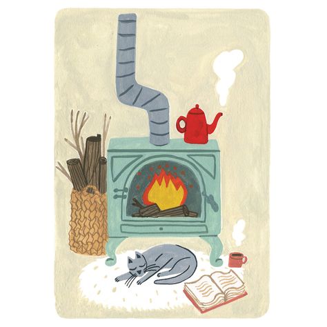 Fireplace by clairebedue on Tumblr Hippies, Fireplace Drawing, Star Illustration, Mixed Media Illustration, Gouache Illustrations, Winter Illustration, Autumn Illustration, Art Hobbies, Cartoon Background