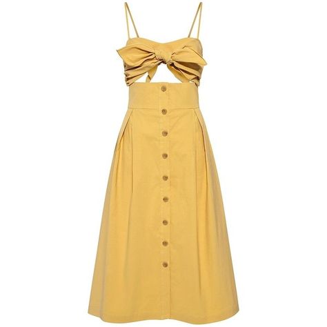Sea - Front Cutout Bow Ties Midi Dress ($445) ❤ liked on Polyvore featuring dresses, vestidos, strappy midi dress, strappy dress, 80s dress, linen midi dress and midi dresses Yellow A Line Dress, A Line Midi Dress, Cocktail Dress Yellow, Mode Ulzzang, Cut Out Midi Dress, A Line Cocktail Dress, Calf Length Dress, Yellow Midi Dress, Mode Kpop