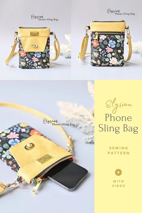 Cell Phone Sling Bag Diy, Diy Crossbody Phone Case, Cell Phone Bag Diy, Cell Phone Bag Pattern Free Sewing, Sling Bag Sewing Pattern, Zippered Tote Bag Tutorial, Sling Bag Diy, Phone Purse Pattern, Phone Sling Bag