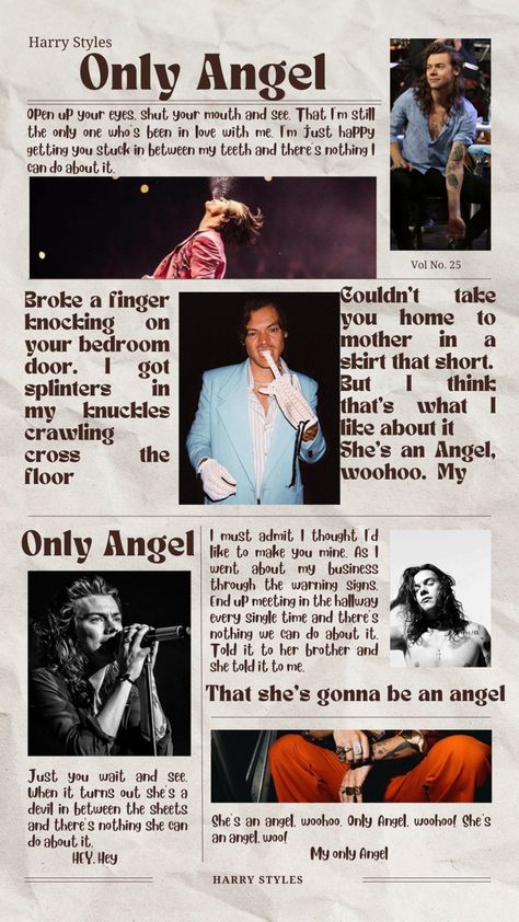 Only Angel Harry Styles Wallpaper, Harry Styles Related Things, Aesthetic Harry Styles Wallpaper Lyrics, Harry Styles Songs Lyrics, Harry Styles Newspaper, Harry Styles Wallpaper Lockscreen Lyrics, Harry Styles Songs Wallpaper, Harry Styles Song Lyrics Wallpaper, Harry Styles Wallpaper Aesthetic Lyrics