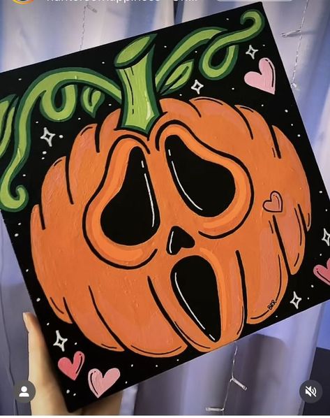 Spooky Season Canvas Painting, Easy Drawings For Halloween, Fall Paintings Aesthetic Easy, Halloween Pumpkin Painting On Canvas, Spooky Season Painting Ideas, Cute Pumpkin Drawing Ideas, Halloween Couple Painting Ideas, Halloween Couple Paintings, Acrylic Painting Easy For Beginners