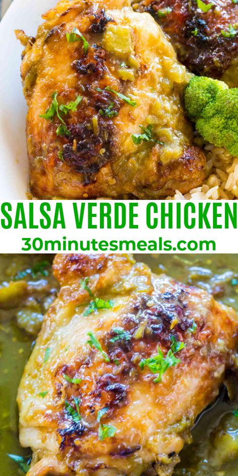 Salsa Verde Chicken with green chiles and sweet maple syrup is one of the easiest meals you will ever make. Green Salsa Chicken, Chile Verde Chicken, Chicken With Salsa Verde, Chicken Salsa Verde, Salsa Verde Chicken Recipe, Salsa Chicken Bake, Chicken Chili Verde, Easiest Meals, Chicken Verde