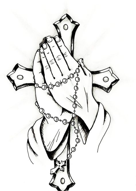 Praying hands are simple to draw, if you have step-by-step instructions. Description from handtattoosformen.blogspot.com. I searched for this on bing.com/images Prayer Hands Tattoo, Praying Hands With Rosary, Christus Tattoo, Praying Hands Tattoo Design, Ako Kresliť, Tato Dada, Praying Hands Tattoo, Cross Drawing, Christian Drawings
