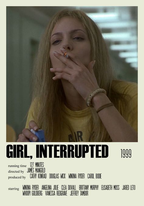 Girl Interrupted Poster, Lisa Girl Interrupted, Clea Duvall, Minimalistic Poster, Indie Film, Girl Film, Japanese Animated Movies, Film Posters Minimalist, Girl Interrupted