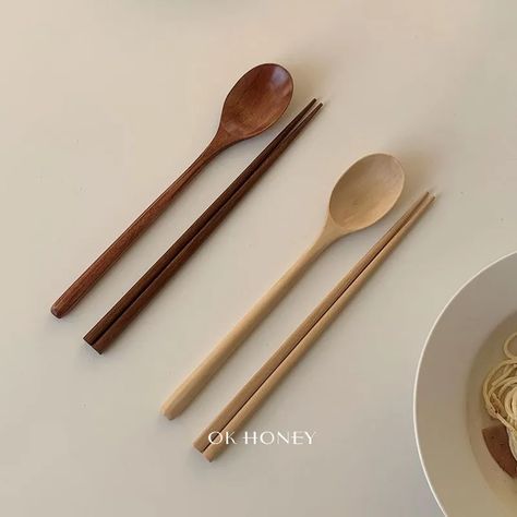 Spoon Chopsticks Set, Spoon Fork Chopstick Set, Essen, Korean Wooden Spoon, Korean Spoon And Fork Set, Wooden Spoon Set, Aesthetic Spoon And Fork, Japanese Kitchen Utensils, Sendok Garpu Aesthetic