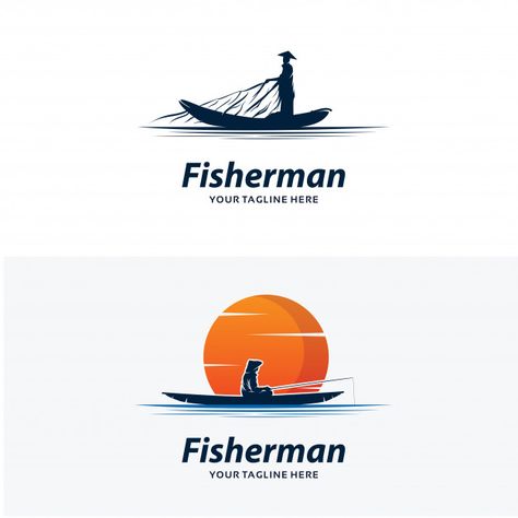 Set of fisherman logo design templates | Premium Vector #Freepik #vector Logos, Fisherman Logo, Fishing Logo, Abstract People, Handmade Logo, Adventure Logo, Background Logo, Frame Border Design, Cactus Painting