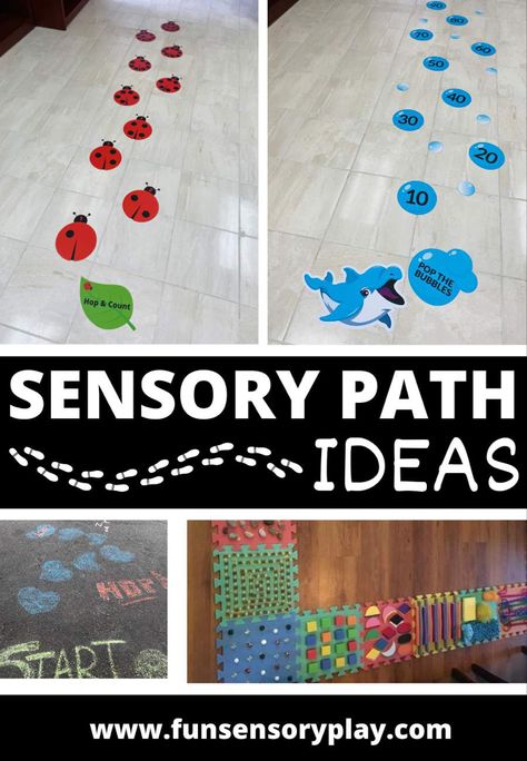 Sensory path ideas Hallway Sensory Path, Sensory Path School Hallway, Interactive Hallway, Sensory Hallway, Sensory Pathways, Sensory Path, Pathway Ideas, Ocean Classroom, Sensory Wall