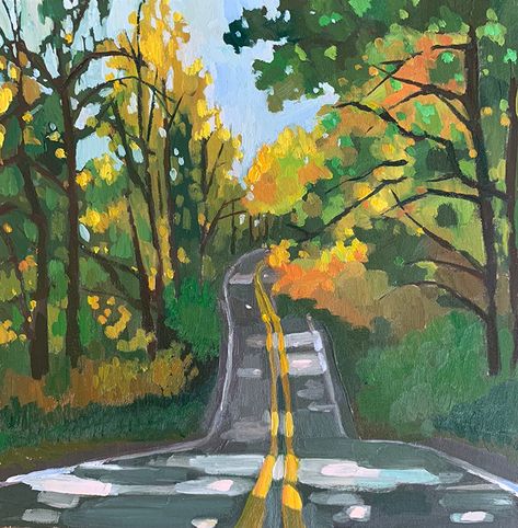 Fall Country Road / Erika Lee Sears Drawing Ideas 2023, Painting Drawing Ideas, Road Drawing, Fall Landscape Painting, Road Painting, Minimal Painting, Nature Sketch, New Mommy, Oil Painting Tutorial