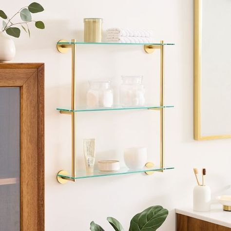 bathroom cabinet | West Elm Modern Overhang, Glass Bathroom Shelves, Modern Bathroom Accessories, Bathroom Wall Shelves, Metal Wall Shelves, Bathroom Smells, Tempered Glass Shelves, Double Glass, Bathroom Shelf