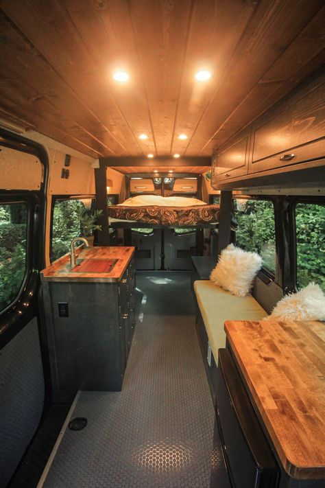 Transit Camper Conversion, Electric Bed, Caravan Living, Lake House Food, Kitchen Galley, Converted Vans, Camper Interior Design, Van Dwelling, Lake House Food Ideas