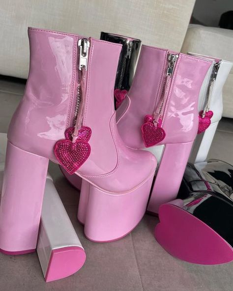 Sugar Thrillz on Instagram: "Ur Favorite Heartstomper Boots ❤️" Heart Boots, Pink Doll Dress, Aesthetic Outfits Y2k, Mcbling Fashion, Y2k Shoes, Alternative Shoes, Doll Aesthetic, Cute Shoes Heels, Sugar Thrillz