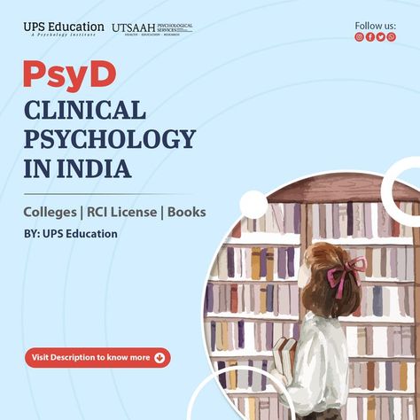 PsyD Clinical Psychology in India! . Colleges | RCI License | Books . Visit the link for Complete Article--> https://www.upseducation.in/update/psyd-clinical-psychology-in-india-colleges-rci-license-books-ups-education/ UPS Education Ph: 9990717772 Web: www.upseducation.in #psychology #psyd #psydclinical #psydclinicalpsychology #clinicalpsychology #psydclinicalpsych #psydinclinicalpsychology #psydinpsychology #upseducation #psychologist #arvindotta #psydcolleges #rci #rcilicanse Psychology, Health Education, Psychology Course, Psychology Courses, Clinical Psychology, Clinical Psychologist, Psychologist, Ups, How To Become