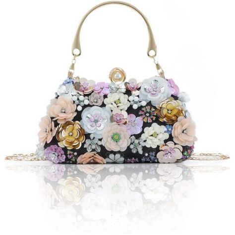 *Features: Decorated By Multicolored 3d Flowers (Such As Glitter Sequins Flowers, Crystal Flowers, Beaded Flowers). All Of Them Are Sturdy Sewing On The Elegant Clutch Purse . *Capacity : 8.27” * 4.13” * 2.76”Inchs/ (21 * 10.5 * 7cm),The Flower Evening Bag Can Easily Fit A Cell Phone(Iphone 7s Plus), Wallet,Car Keys,Compact Mirror, Lipstick, And Some Makeup . *Multi-Function Bag : This Purse With One Gold Metal Wristlet Handle And One Removable Long Chain-Strap , It Can Be As Evening Clutch, Top Flower Clutch, Wedding Clutch Purse, Party Handbags, Floral Clutches, Rhinestone Clutch, Women Formal, Wedding Purse, Wedding Clutch, Trendy Handbags