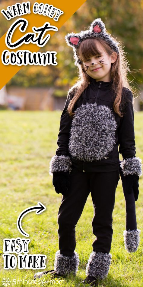 Diy Cat Tail Easy, Cat Costume For Toddler Girl, Cat Tail Diy Costume, Cat Custome For Kids, Black Cat Diy Costume, Toddler Kitty Costume, Diy Cat Tail Costume, Diy Cat Costume Kids, Cat Halloween Costume For Kids