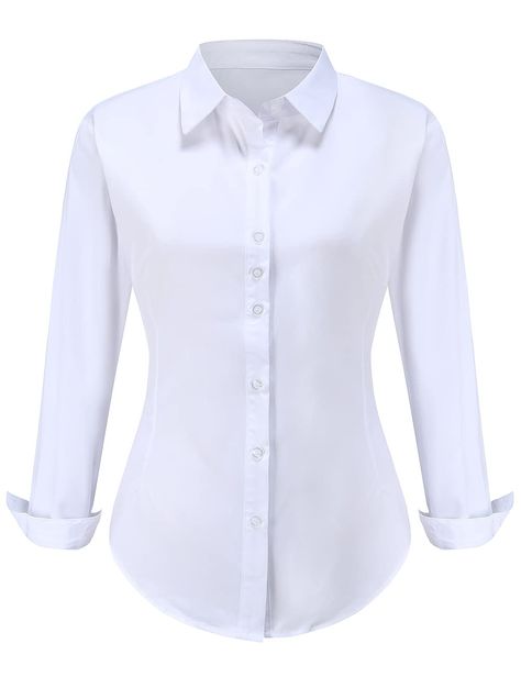 Womens Button Up Shirt White, White Work Shirts For Women, Long Sleeve Shirt Design Ideas, Ladies Shirt Design Long Sleeve, White Button Shirt Women, White Long Shirts For Women, How To Style White Long Sleeve Shirt, Corporate Shirts For Women, Formal White Shirt Women