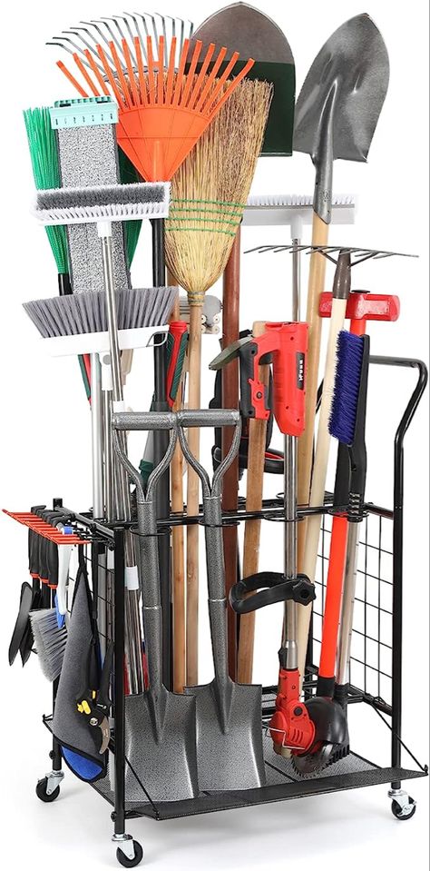 Garden Tool Storage Organizer, Yard Tool Storage for Garage Garden Shed, Garden Tool Rack on Wheels,Tool Stand, up to 36 Long Handle Tool Storage, Outdoor, Heavy Duty Steel, Black, gift idea Yard Tool Organization, Storage For Garage, Yard Tool Storage, Storage Outdoor, Shed Garden, Garden Tool Rack, Garage Garden, Garden Tool Organization, Garage Tool Organization