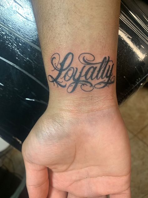 Loyalty Behind Ear Tattoo, Know Thy Self Tattoo, Loyalty Wrist Tattoo, Loyalty Hand Tattoos For Guys, 3 Letter Tattoo Ideas, Men’s Tattoo Ideas Small, Love Loyalty Respect Tattoo, Loyalty Over Love Tattoo For Men, Loyalty Hand Tattoo