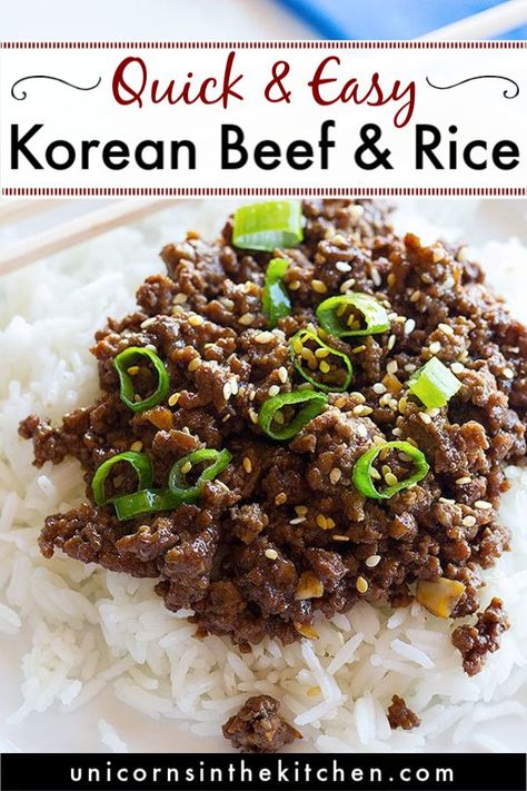 Quick Korean Beef and Rice is a family favorite that comes together in less than 20 minutes and tastes better than take out thanks to our secret sauce. Got ground beef? This is the recipe you'll want to make for a quick weeknight dinner! You can turn it into a bowl and serve it with some veggies! #koreanbeef #koreanbeefrecipes #groundbeefrecipes Korean Beef And Rice Recipe, Korean Beef And Rice, Korean Beef Recipe, Korean Beef Recipes, Beef Rice, Asian Beef, Korean Beef, Dinner With Ground Beef, Ground Beef Recipes For Dinner