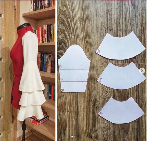 PATTERN TUTORIAL: Layered Bell Sleeve Pola Blus, Bell Sleeve Pattern, Pola Lengan, Projek Menjahit, Sewing Sleeves, Costura Fashion, Costura Diy, Sleeves Designs For Dresses, Drafting Patterns