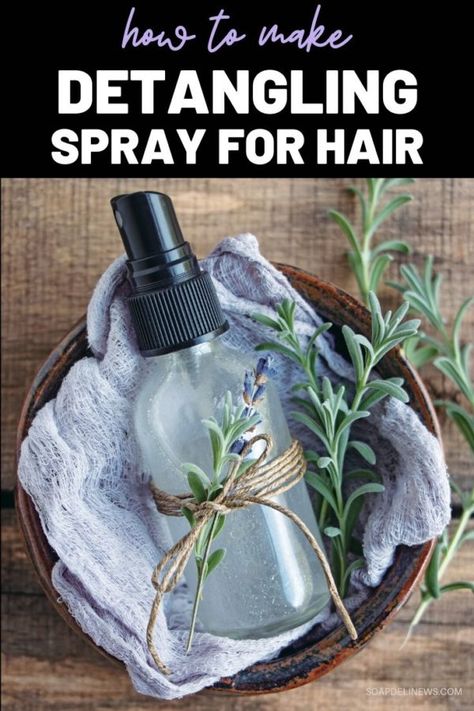 DIY Hair Detangler: How to Make a Simple Detangling Spray Recipe with Essential Oils for Natural Hair Care. If your hair is long or knots easily, getting a brush or comb through it can be a challenge. However, there is a simple and frugal beauty tip to remedy this dilemma -- A DIY hair detangler. This simple detangling spray recipe for hair is naturally scented, is easy to make and requires just four basic ingredients that detangle messy hair including kid safe essential oils. #haircare Hair Detangler Essential Oils, Detangler Spray Diy, Diy Hair Detangler Spray, Kid Safe Essential Oils, Diy Hair Detangler, Oils For Natural Hair, Diy Hair Care Recipes, Detangling Spray, Diy Coconut Oil