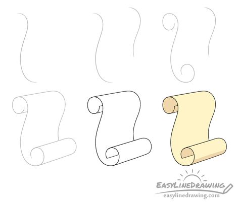 How to Draw a Scroll Step by Step - EasyLineDrawing Lorraine, How To Draw Scrolls Step By Step, How To Draw Music Notes Step By Step, Scroll Drawing Easy, How To Draw A Scroll Step By Step, How To Draw A Scroll, Scroll Doodle, Cafe Chalkboard, Happy Birthday Doodles