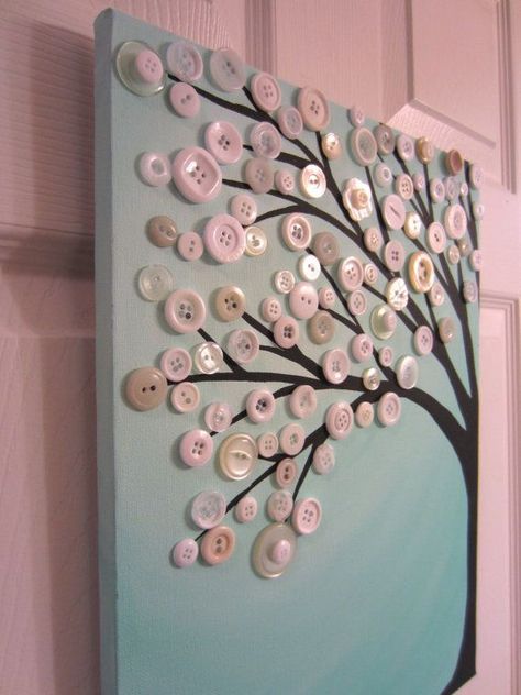 *Button Tree Painting! My Pins Saved Boards Crafts, Cute Easy Crafts, K Cup Crafts, Button Tree Art, Vintage Buttons Crafts, Button Art Projects, Buttons Crafts Diy, Button Creations, Button Tree