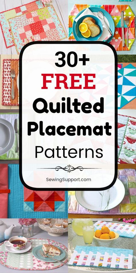 Placemat Diy: 30+ Free Quilted Placemat patterns, tutorials, and diy sewing projects. Ideas for how to make quilted place mats for your table, including round and patchwork designs. Great for use with jelly rolls and charm packs. #SewingSupport #Placemat #Pattern #Diy #Ideas #Tutorial #Sewing #Project Quilted Placement Patterns Free, Couture, Patchwork, Patchwork Placemats Free Pattern, Patchwork Table Mats, Place Mats For Round Table, Quilted Placemats Patterns Free Place Mats, Diy Placemats Fabric Free Pattern, Free Quilted Placemat Patterns