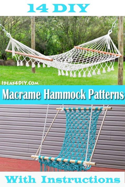 Try making some cool DIY Macrame Hammock Patterns with Instructions! #Macrame #MacrameHammock #MacramePatterns Macrame Porch Swing, Rope Hammock Diy, Diy Rope Hammock, Macrame Hammock Tutorial, Hamicks Outdoor Ideas, How To Make A Hammock, Macrame Hammock Diy, Diy Macrame Swing, Macrame Chair Hanging