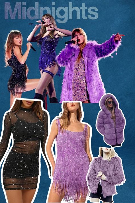 Taylor Swift's Midnights costume inspiration with looks from lavender haze, purple dresses and purple coats. Taylor Swift Themed Party, Taylor Swift Midnights Era, Taylor Swift Halloween Costume, Taylor Swift Games, Taylor Swift Costume, Lavender Outfit, Midnights Era, Bright Yellow Dress, Taylor Swift Midnights