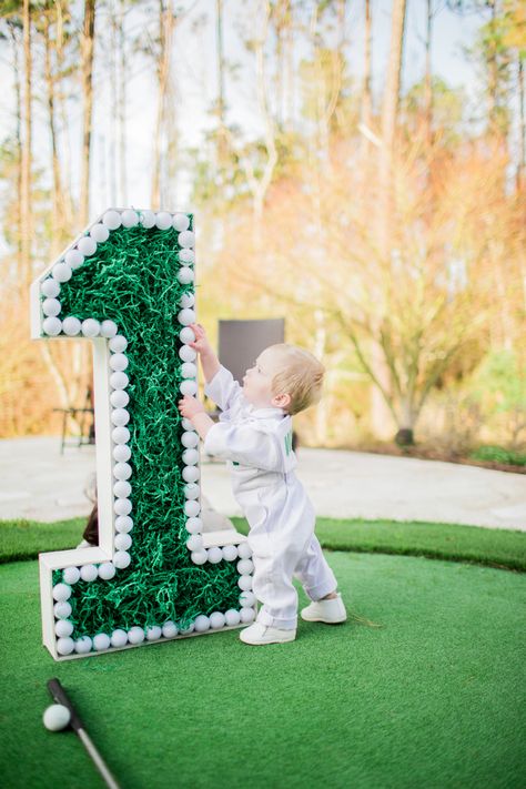 Hold On One Birthday, First Golf Birthday, Hole In One Party Centerpieces, Masters 1st Birthday, First Birthday Masters Theme, Golf First Birthday Decorations, Golf Themed 3rd Birthday, Hole On One Birthday, Diy Golf Birthday Decorations