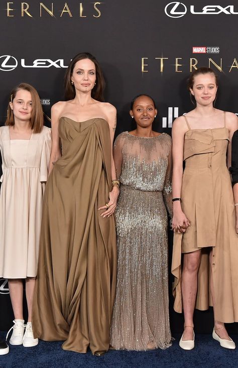 Couture, Haute Couture, Angelina Jolie Daughter, Elie Saab Gowns, The Eternals, Bronze Heels, Silver Gown, Jolie Pitt, Oscar Dresses