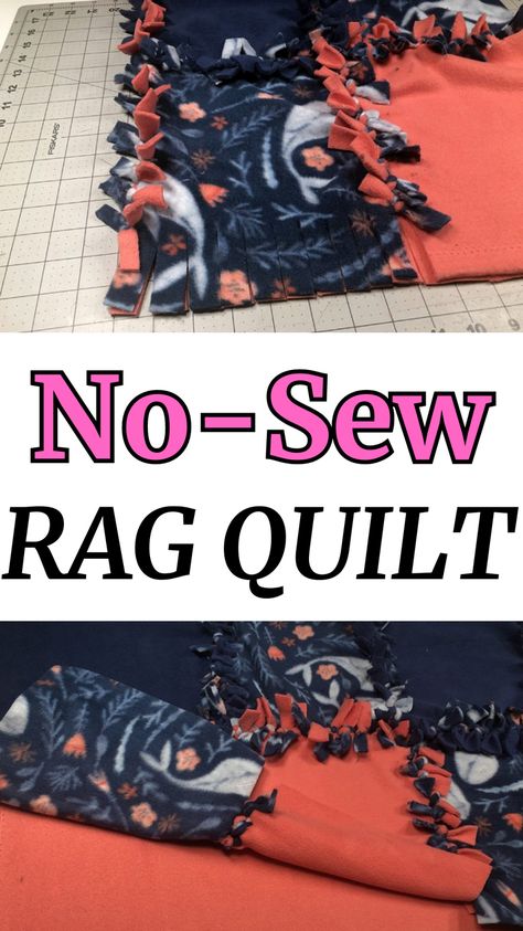 Create a cozy and stylish No-Sew rag quilt by knotting together layers of fabric squares in a simple and fun DIY project! #ragquilt #nosew #nosewragquilt #nosewcrafts #diycrafts #craftideas #handmade Rag Tie Blanket No Sew Fleece, No Sew Rag Quilt, No Sewing Fabric Projects, Diy No Sew Blanket, Tie Knot Blanket Ideas, No Sew Quilts, Quilt Diy Easy, No Sew Fleece Projects, Tye Blankets