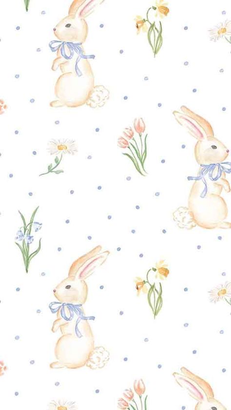 40+ Springy Easter Wallpapers for iPhone (Aesthetic & Free) - The Mood Guide Rabbits, Easter, Flowers, Wallpapers, Iphone, Watercolour Painting, Fluffy Bunny, Pima Cotton, Aesthetic Wallpaper