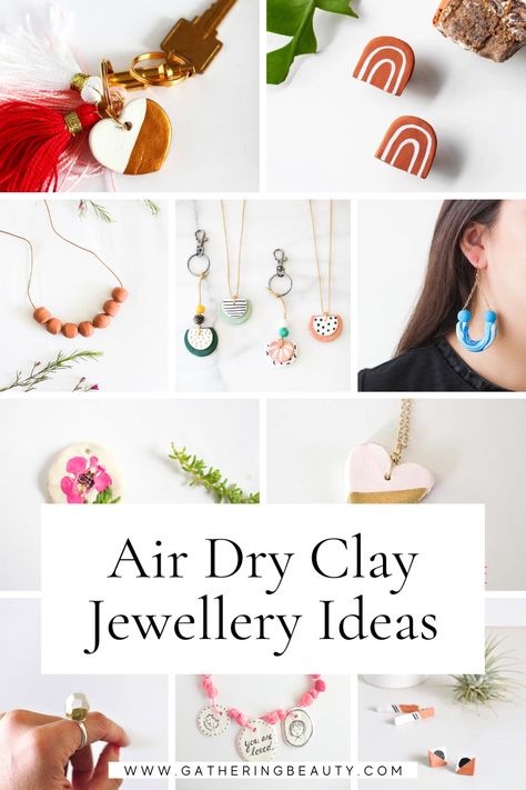 20+ Air Dry Clay Jewellery Ideas — Gathering Beauty Fimo, Fimo Jewelry Diy, What To Make With Air Dry Clay, Air Dry Clay Ideas To Sell, Air Dry Clay Projects To Sell, Air Dried Clay Projects Ideas, Air Dry Clay Jewellery, Dry Clay Jewelry, Clay Jewelry Ideas